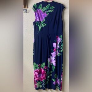 NWOT London Times Navy Dress with Pink and Green Floral Design